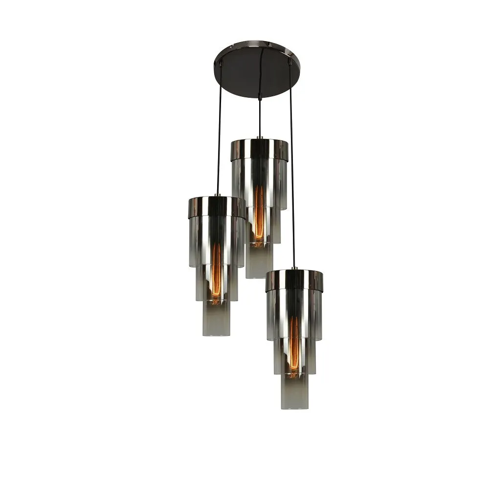 Lampa wisząca GRANS potrójna okrągła 35x150 z potrójnymi kloszami cylindrycznymi