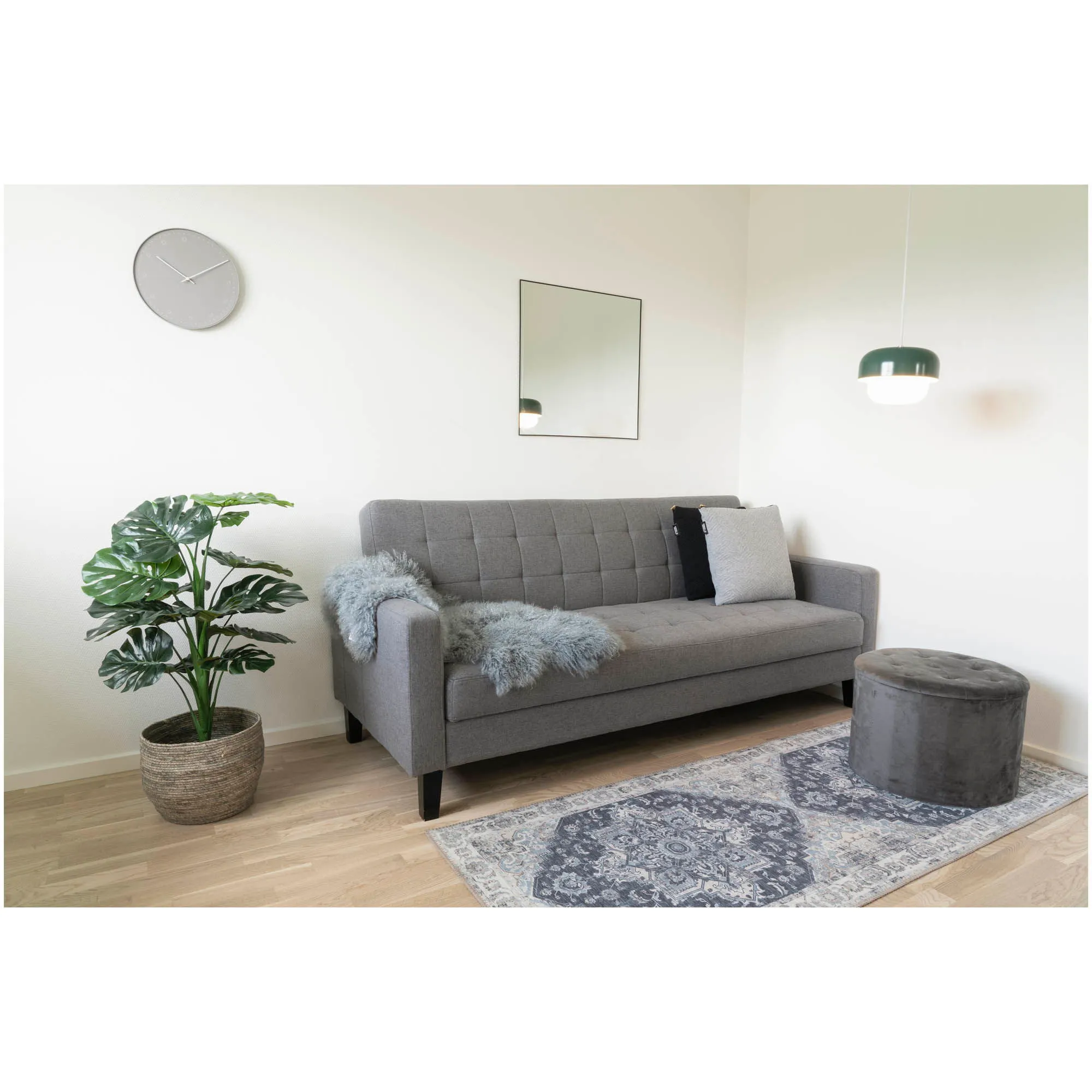 Sofa rozkładana z pojemnikiem MILTON ciemnoszara, czarne drewniane nóżki — zdjęcie 7