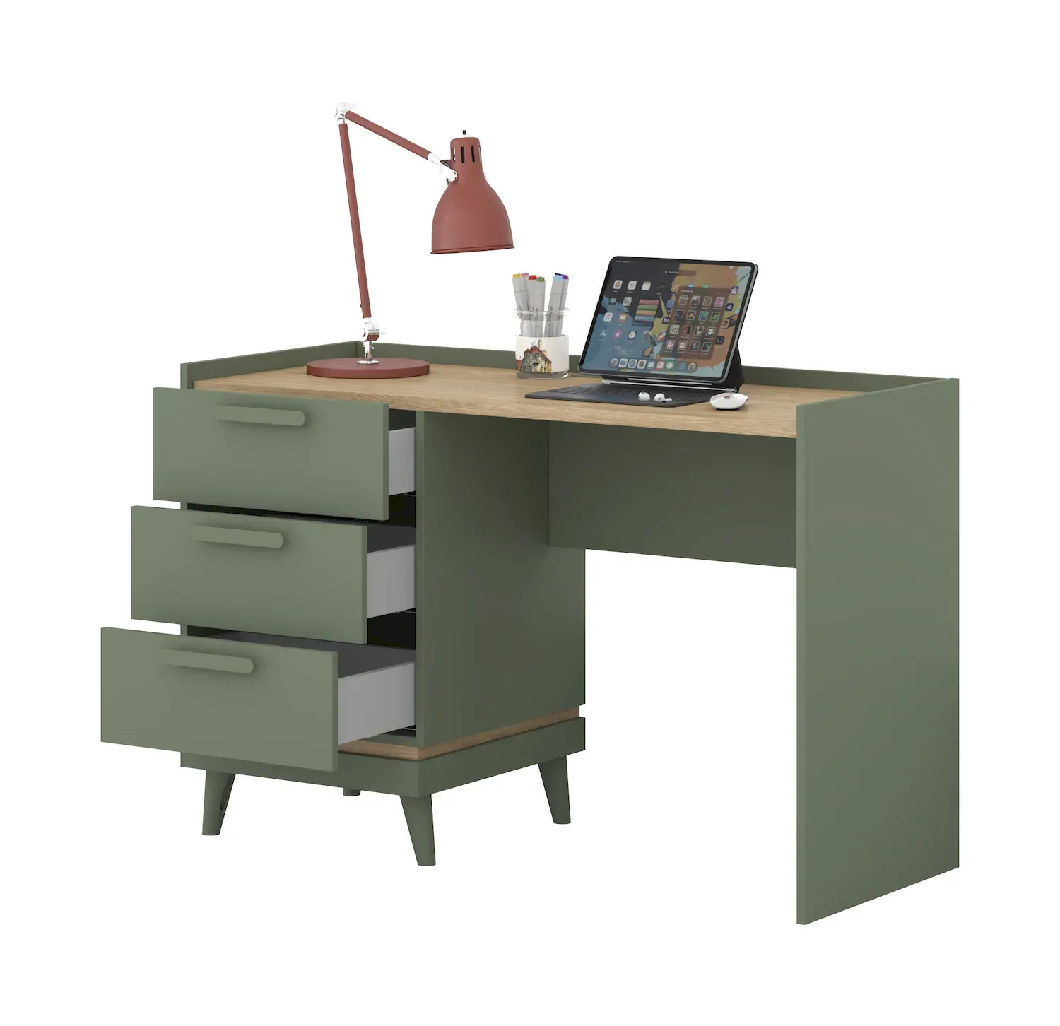 Biurko z 3 szufladami SCANDI 03 zielony-dąb olejowany - 24GDOH03