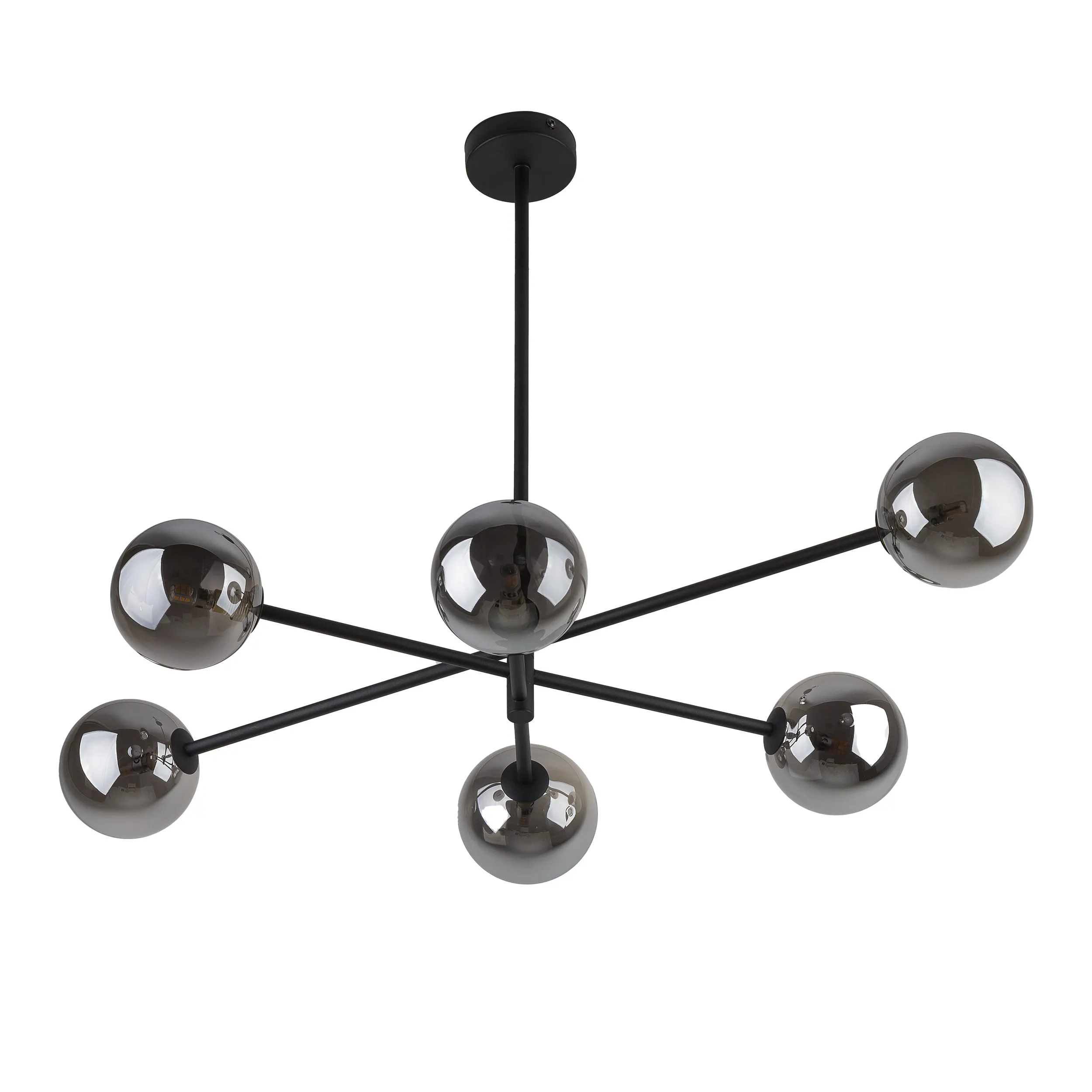 Lampa sufitowa SARIUS czarna metalowa z szarymi okrągłymi szklanymi kloszami 90x68x64cm - TK_6236