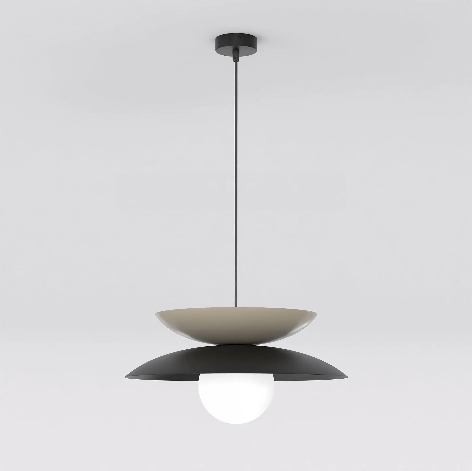 lampa wisząca, konstrukcja metalowa, kolor czarny, talerzowy design, żarówka LED
