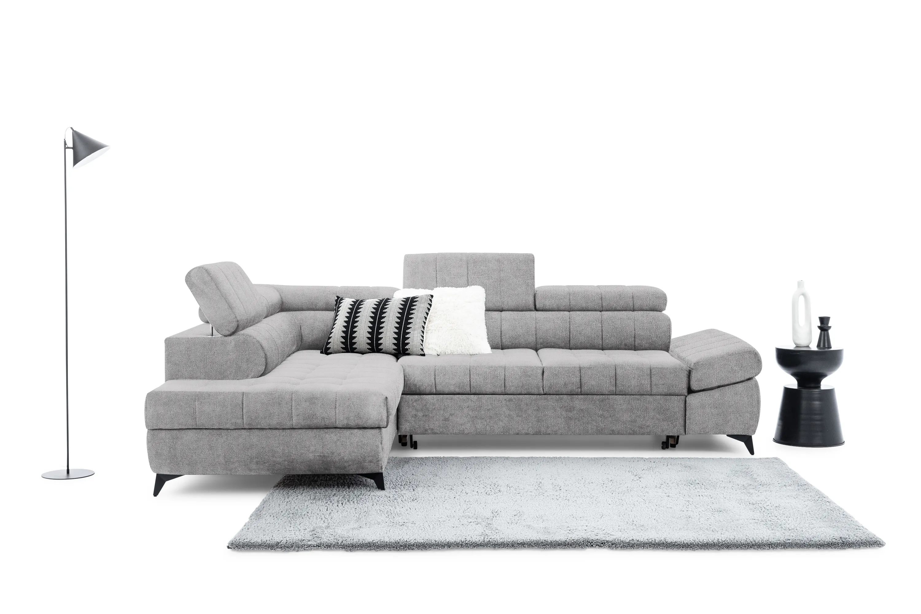 Narożnik lewostronny VALORIS L regulowane zagłówki i podłokietniki tkanina Perfect Harmony 80 jasnoszary - B_162926