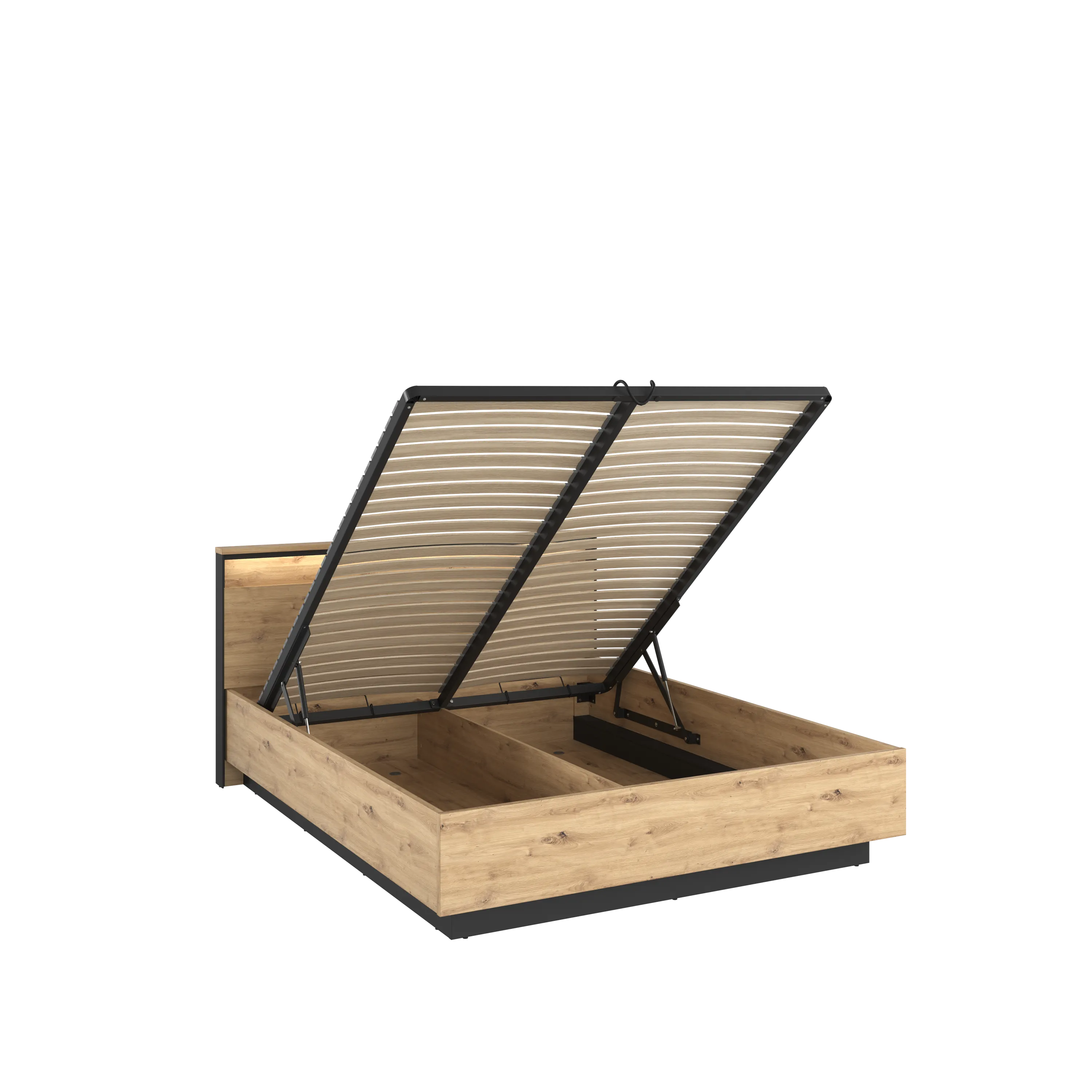 Łóżko z pojemnikiem 160x200 LED Quant QS-02 (160) dąb artisan/czarny - QS2160DAC