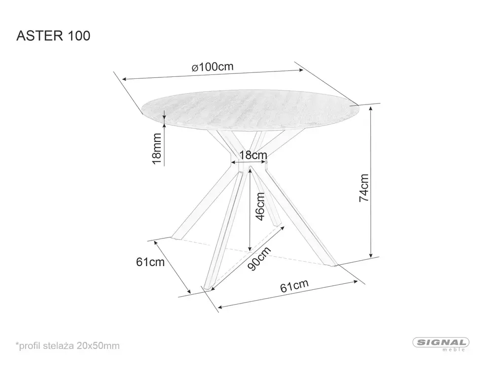 STÓŁ ASTER DĄB/CZARNY MAT STELAŻ FI100 - ASTERDC100