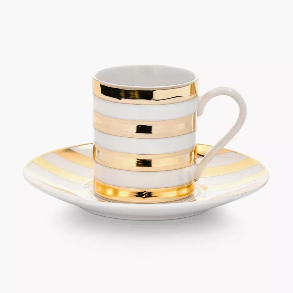 Zestaw 2 filiżanek do espresso ze spodkami DUKA GOLD 100 ml porcelana biały złoty — zdjęcie 3