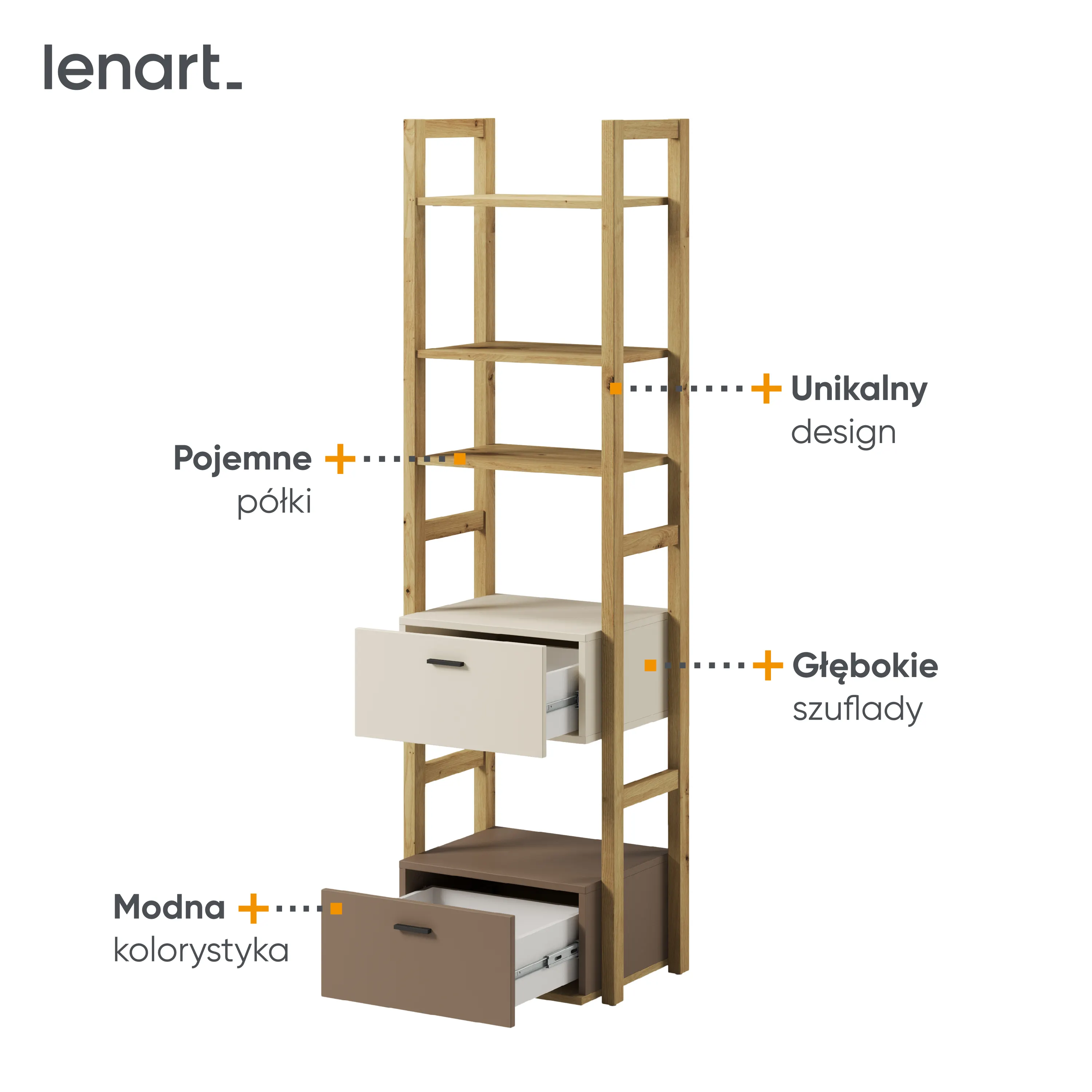 Regał Lenny LY-03 51cm dąb artisan/beż/truflowy - LY3ABT