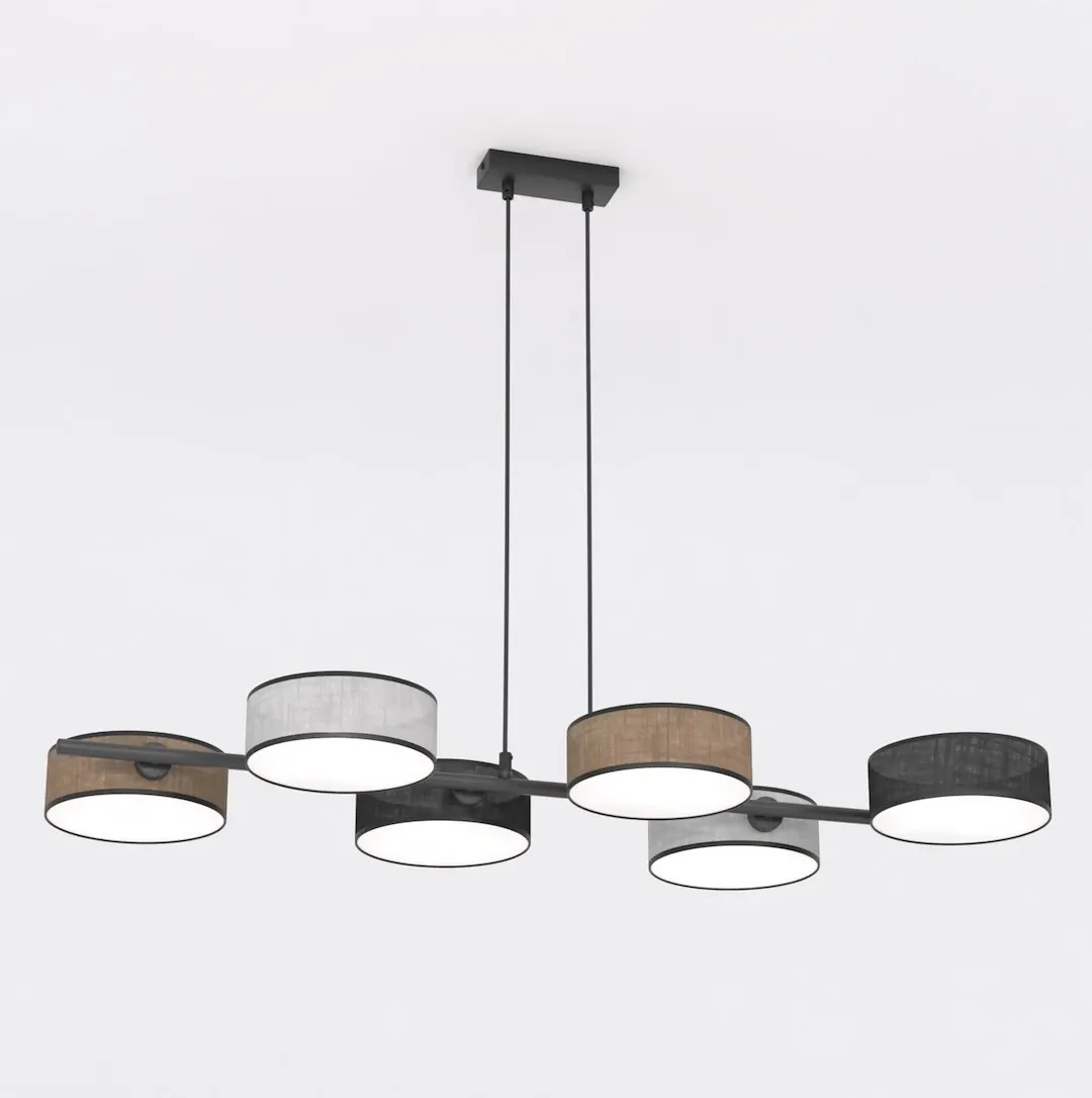 lampa wisząca, korpus metalowy, kolorowe abażury, oświetlenie sufitowe, design lampy