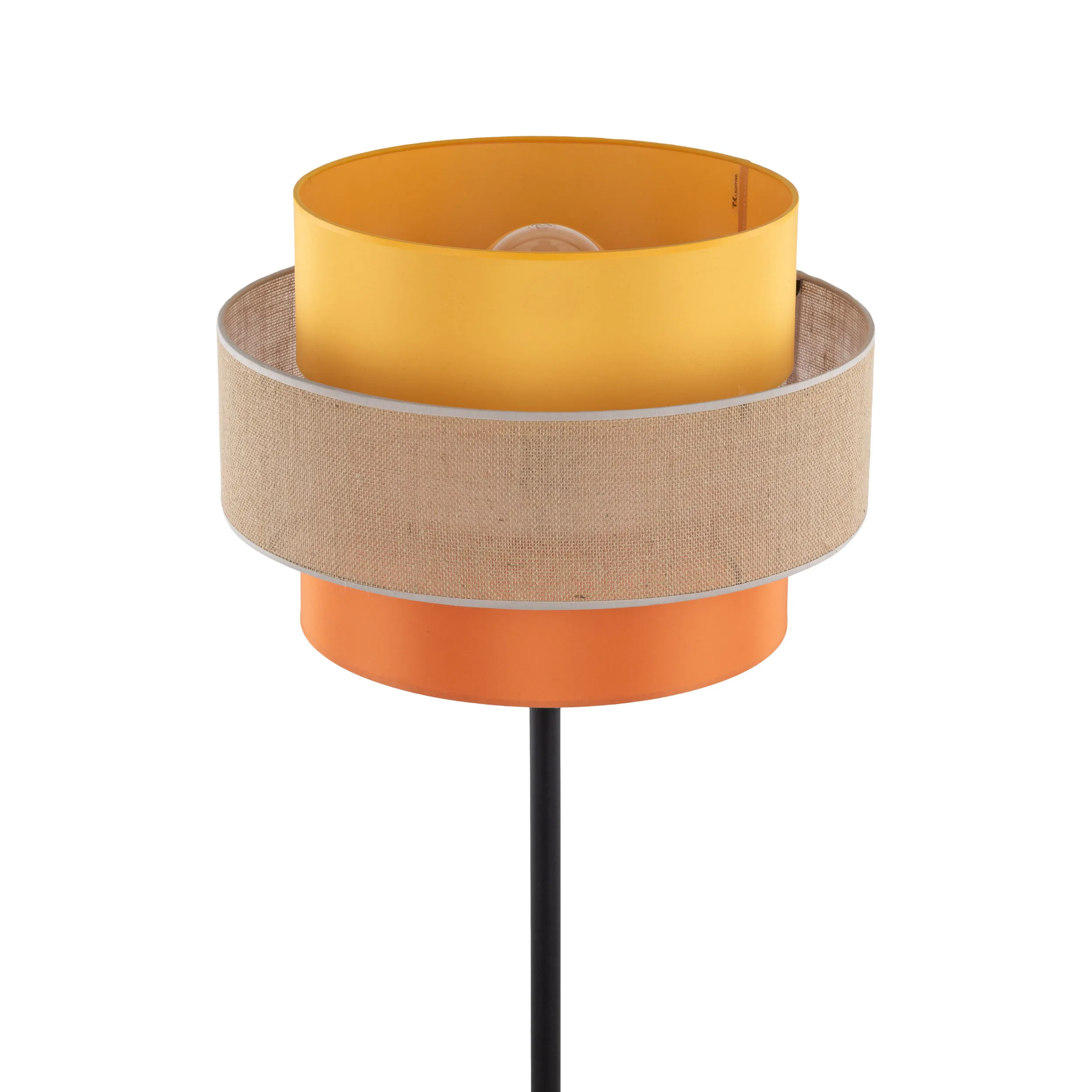 Lampa podłogowa TRIO JUTA MIX na czarnej metalowej podstawie z wielokolorowym żółtym pomarańczowym rattanowym okrągłym abażurem z tkaniny 159x50cm - TK_6451