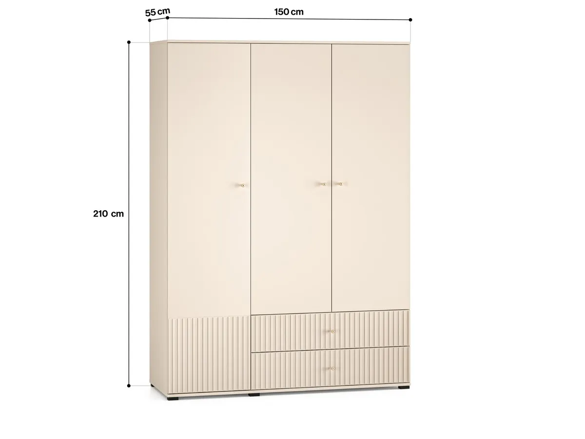Szafa 3-drzwiowa z 2 szufladami SOPHIE 22 cashemere 150x55x210 cm - 1SOPH22-001