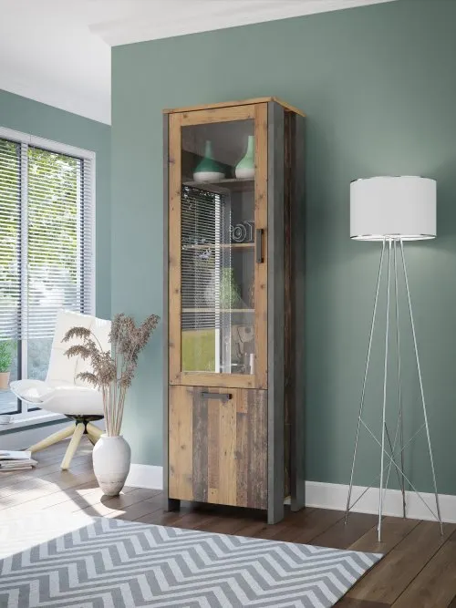 Witryna L/P CLIF 2-drzwiowa - old wood vintage, beton - CLFV711-C546