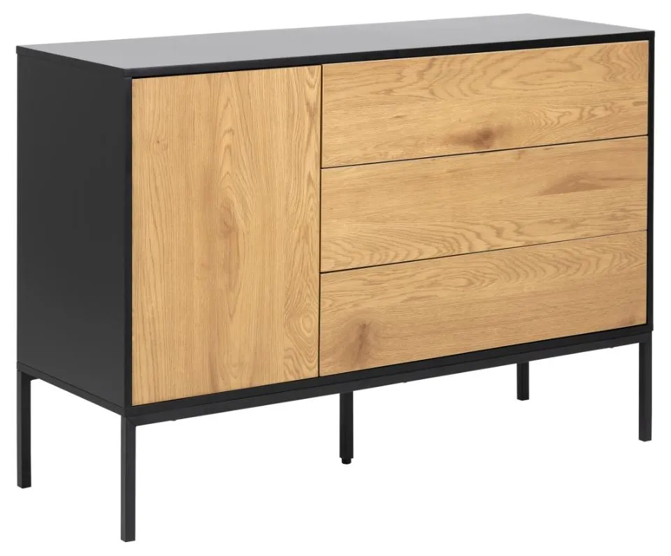Komoda 1-drzwiowa z 3 szufladami MOODY 120x40x82 Naturalny, Czarny