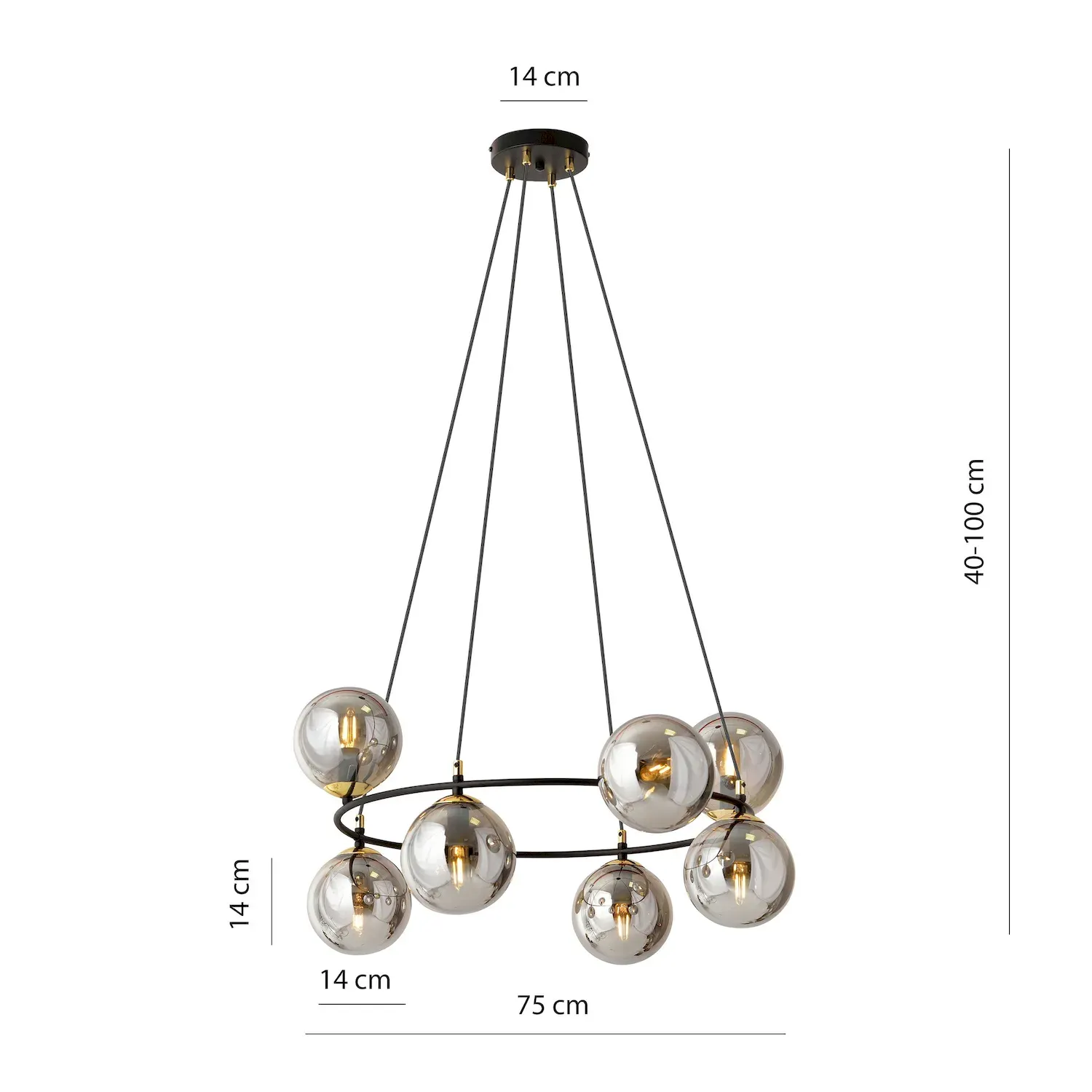 Lampa wisząca AZURA 8 czarny złoty grafitowy - 1294/8