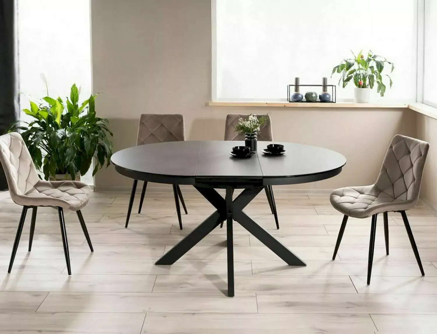 Stół rozkładany PORTO CERAMIC 120x120(160) efekt marmuru ciemnoszary - PORTOCC120