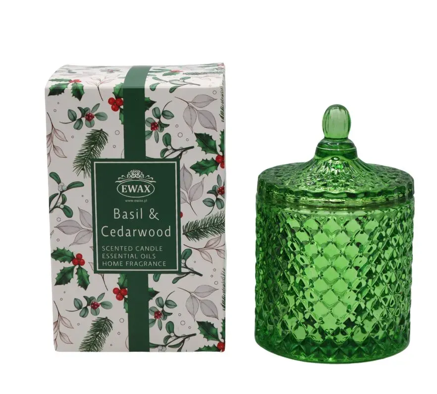Świeczka w szkle BASIL & CEDARWOOD duża 9119 zielona Świeczka w szkle BASIL & CEDARWOOD duża 9119 zielona