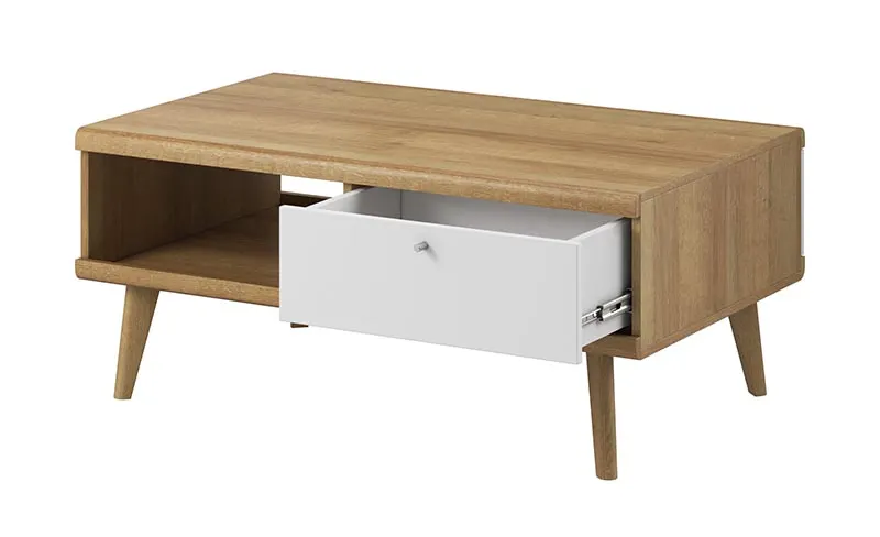 Stolik kawowy PRIMO z szufladą - biały dąb lineo - PRIMO_Ł107_DRB