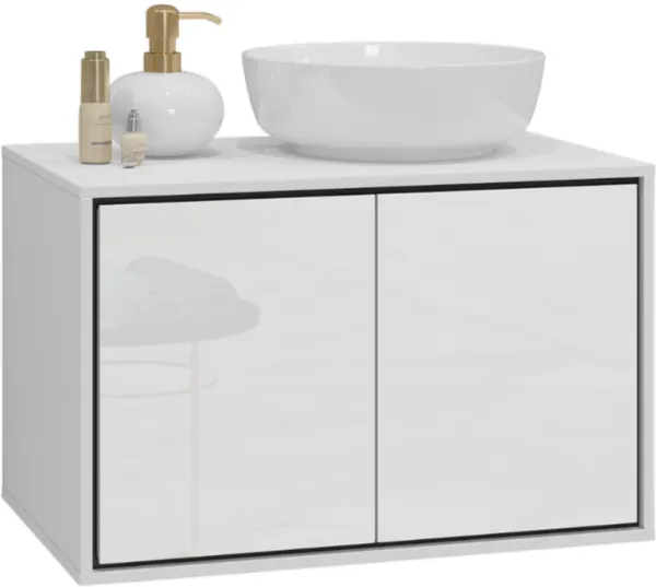 Szafka pod umywalkę IRVINE 2-drzwiowa 80cm - biały połysk, czarny - 309WNP58