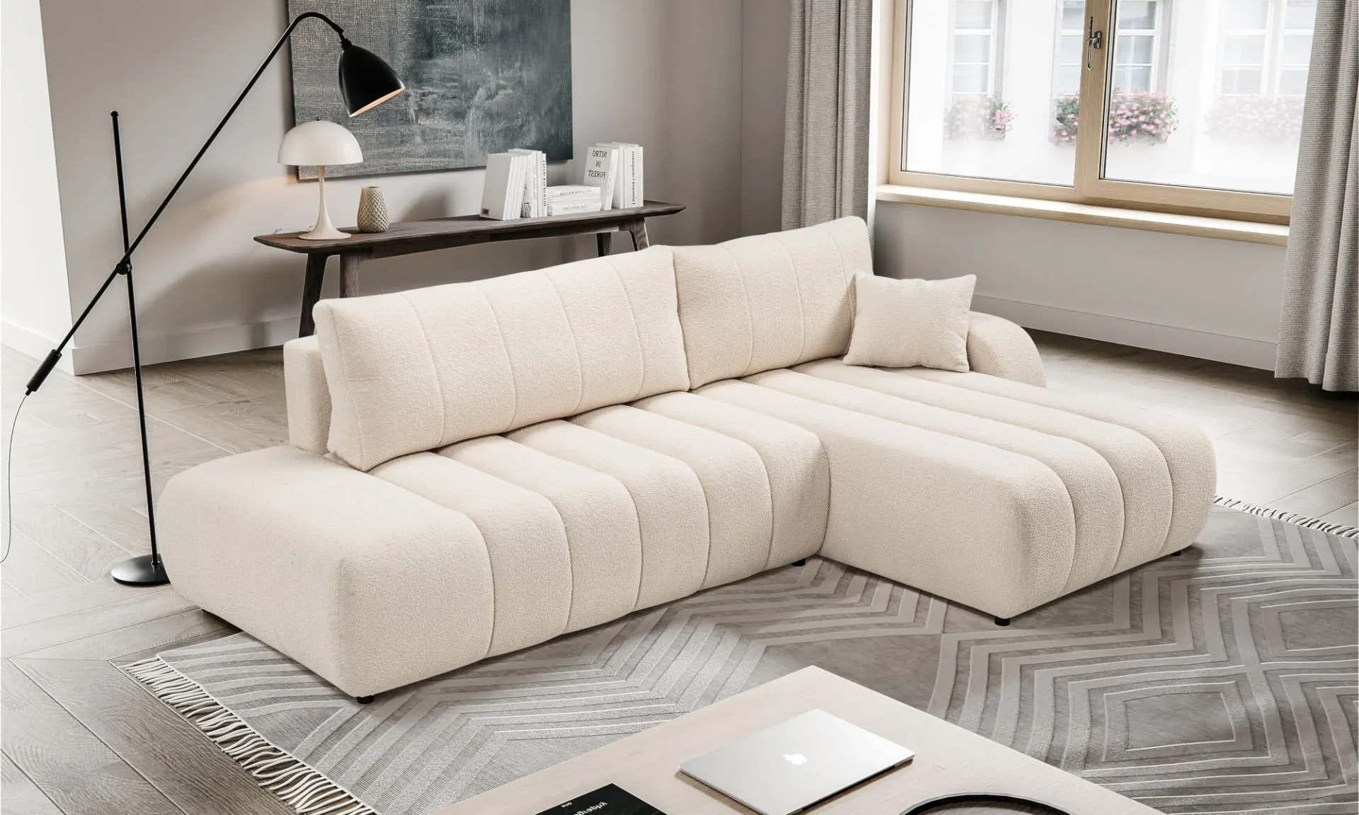 Narożnik rozkładany z pojemnikiem BALOO LAMBI 276 cm lewostronny beżowy - BALOO_NAR_LAMBI8_P