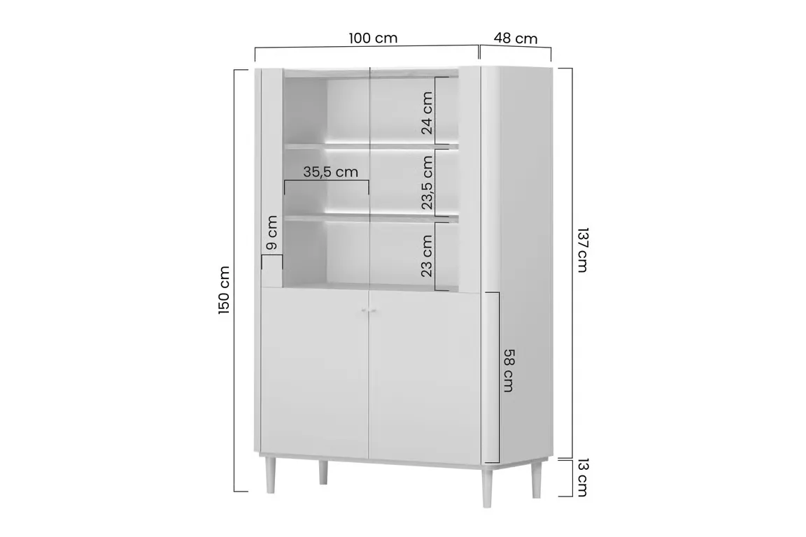 Witryna 2-drzwiowa z oświetleniem ELIVO 100cm drewniane nóżki cashmere dąb olejowany — zdjęcie 10