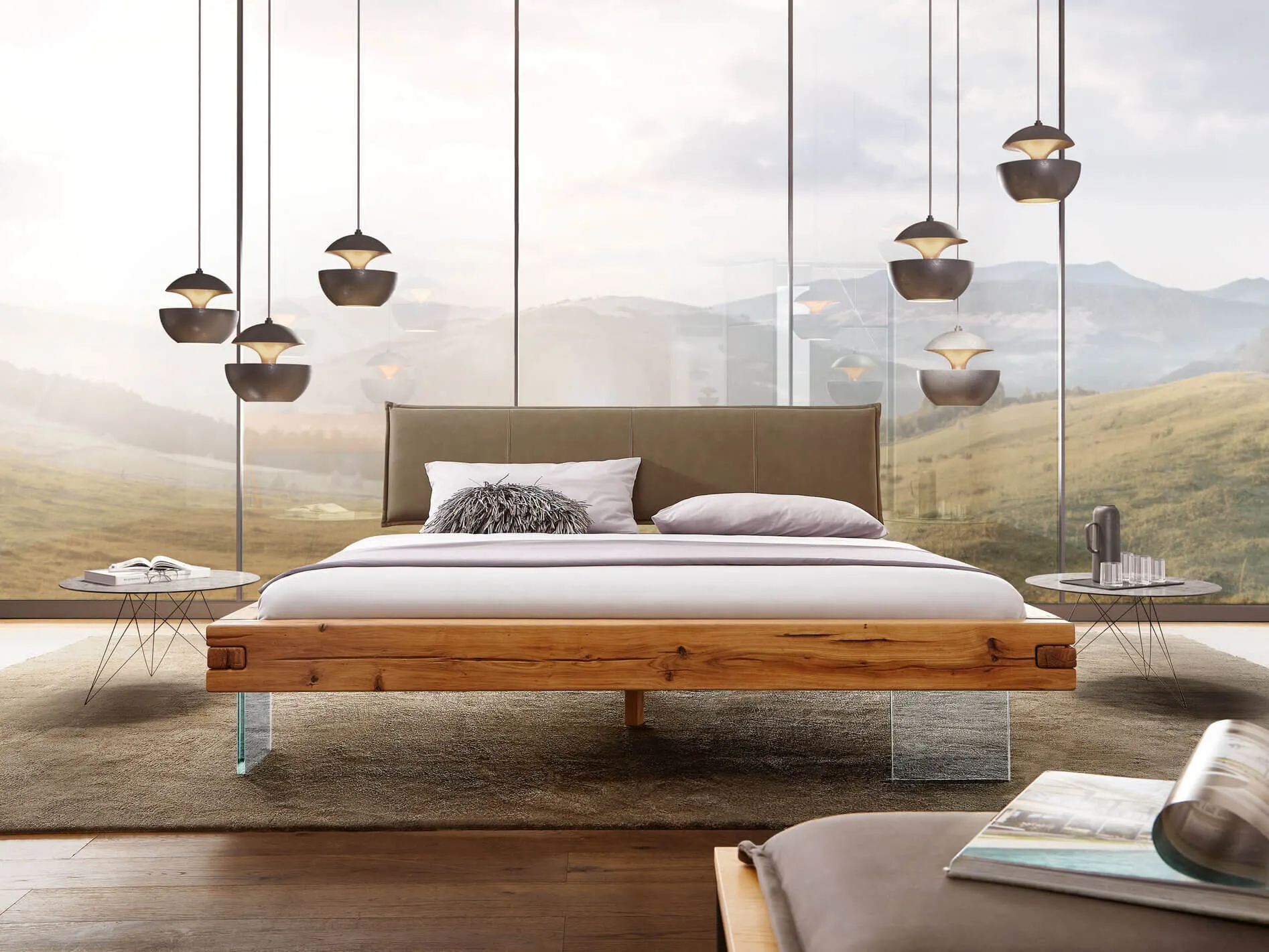 Łóżko dębowe tapicerowane WONDER 140x200 lewitujące - GK_105575111