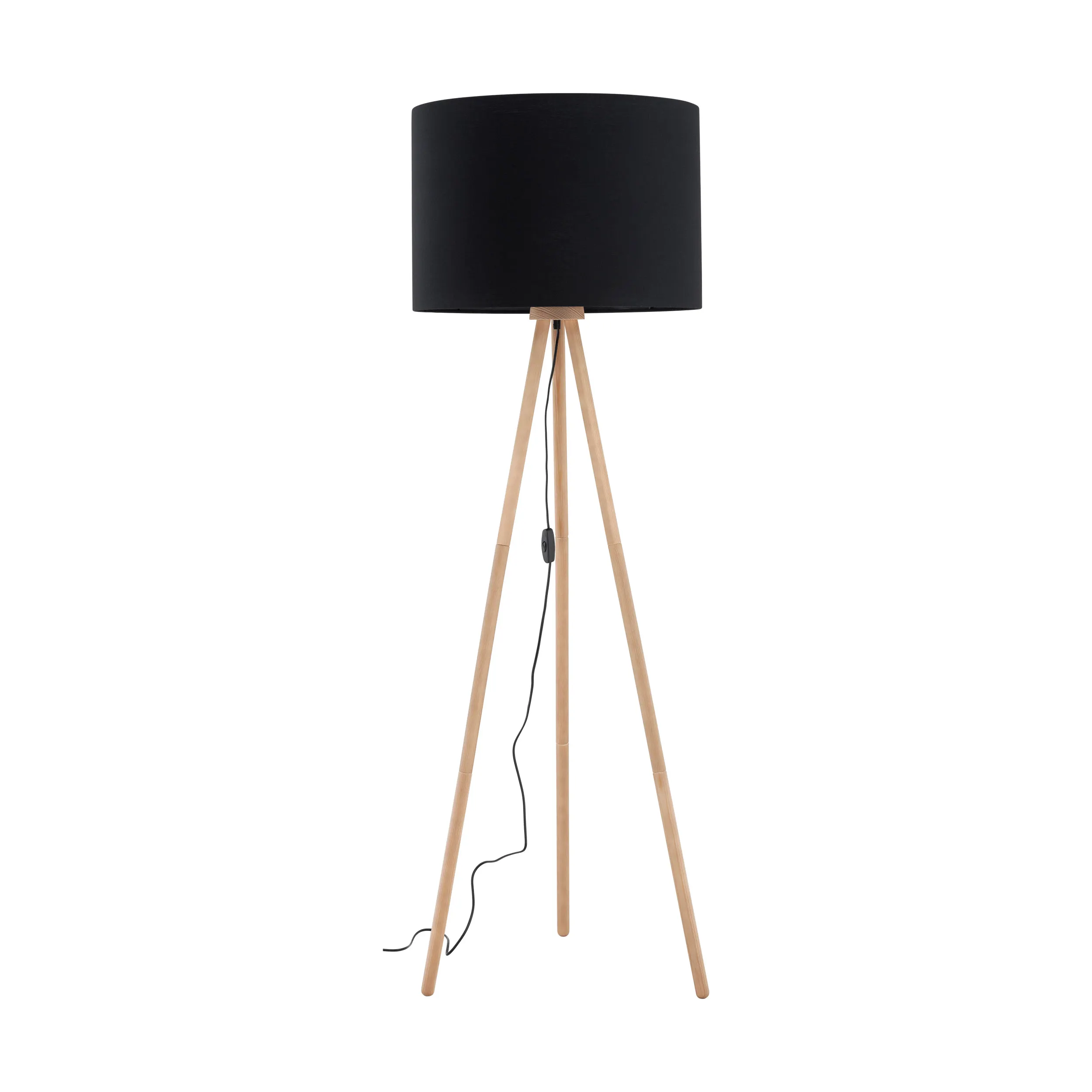 Lampa podłogowa TOKYO czarny okrągły abażur sosnowe postarzane drewniane nogi 148x63cm