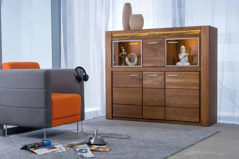 Witryna 3-drzwiowa VELVET 48 z oświetleniem drewniana dąb rustical 161x135x42cm - TH-100-0636