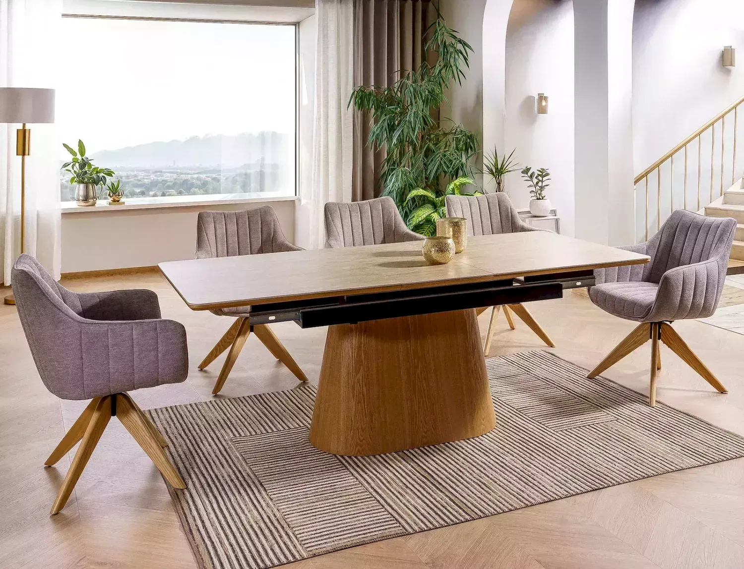 Stół rozkładany ceramicznym blatem MONACO 90x160(200) trawertynowy, stelaż kolor dąb — zdjęcie 7