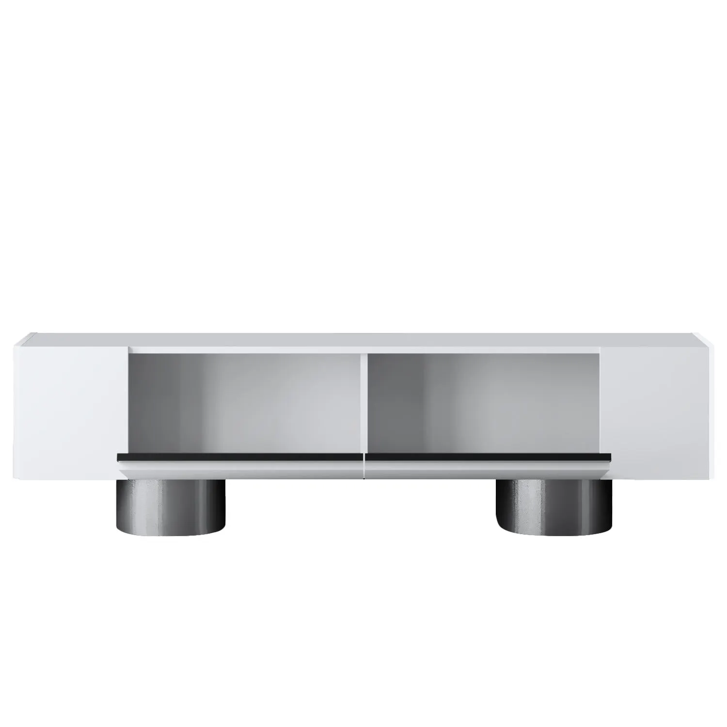 Szafka RTV z 2 klapami na blaszanych nogach BOHEM 180x50x30 cm biały srebrny - ASI_618BLY1264
