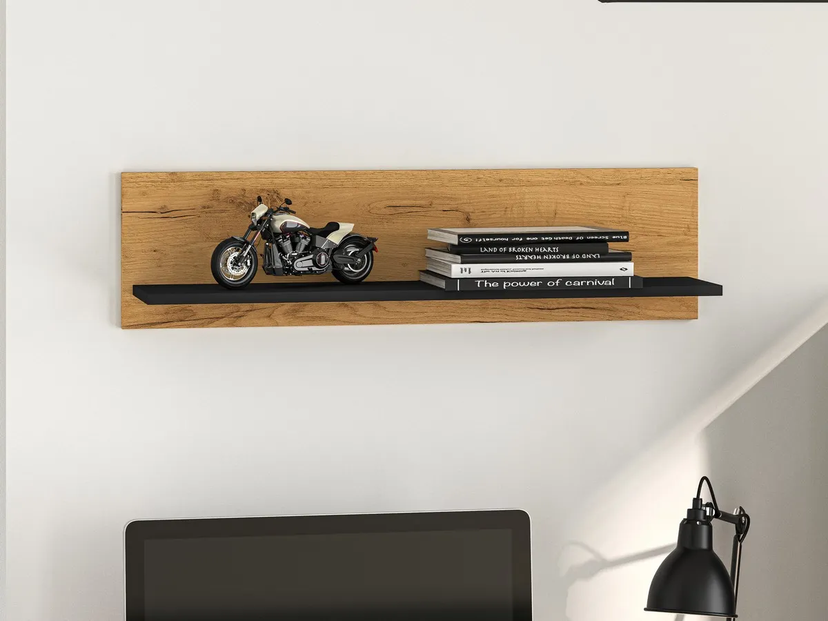 Półka ścienna Colt 11 dąb craft złoty, czarny, stal premium 92 cm