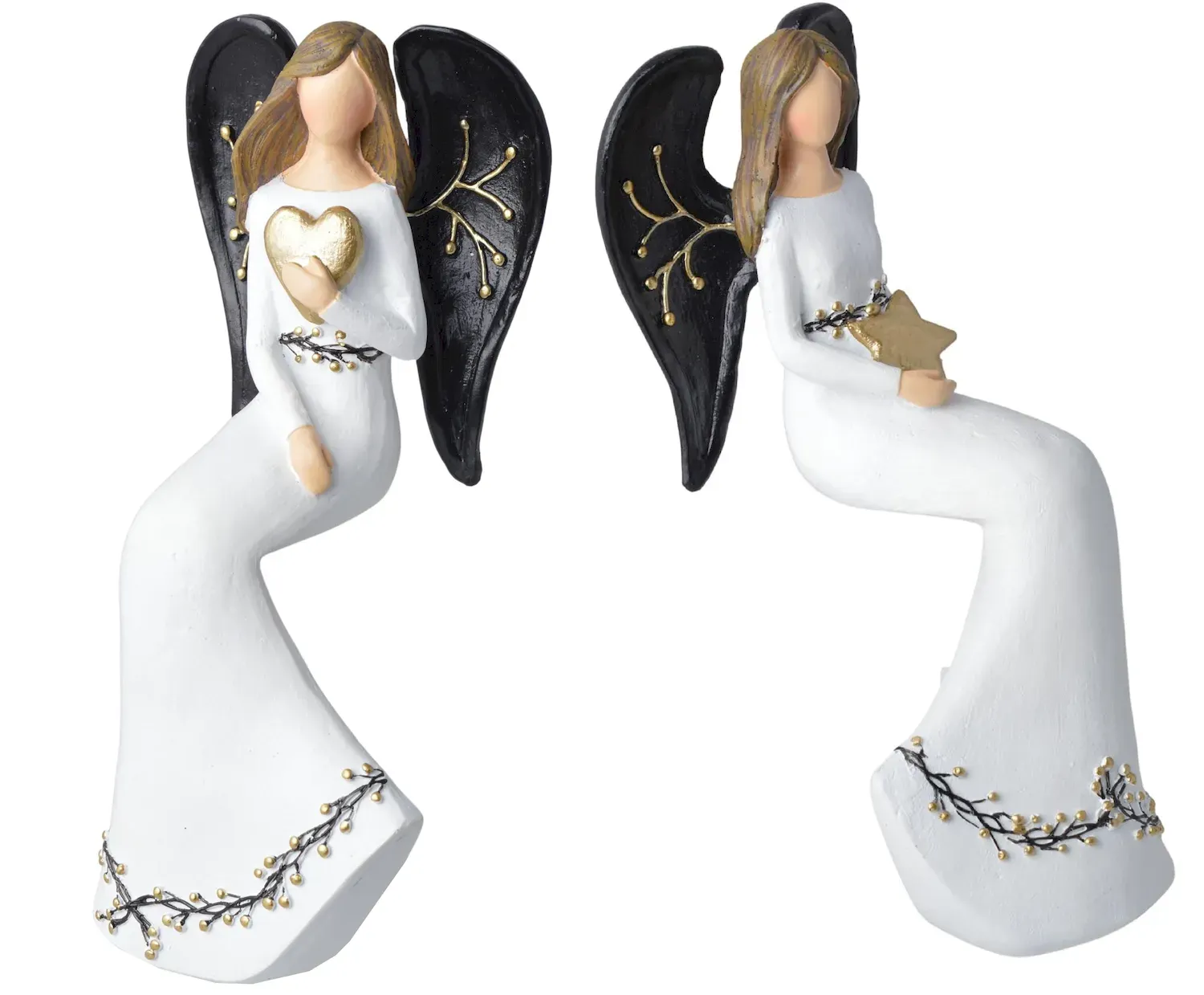 Figurka ANIOŁ SIEDZĄCY 22 cm 2 sztuki biało-czarne