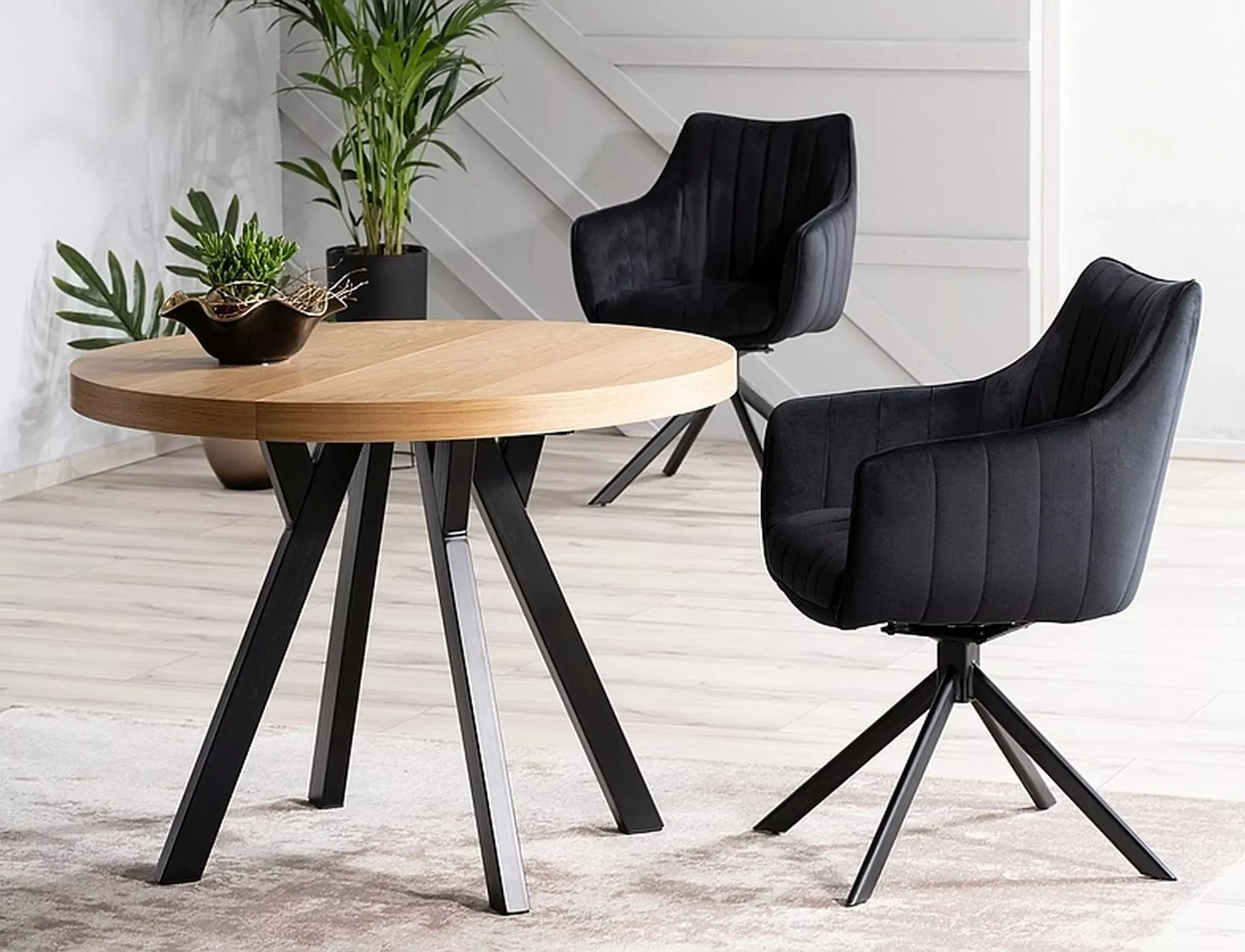 Stół okrągły rozkładany DOMINGO FI100 (150-200-250) dąb, czarny - DOMINGODBFI100