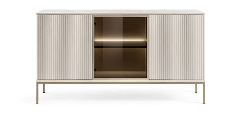 Komoda z przeszkleniem i oświetleniem SENTO K154 1 pkt. LED cashmere - SENTO_K154_CASHMERE