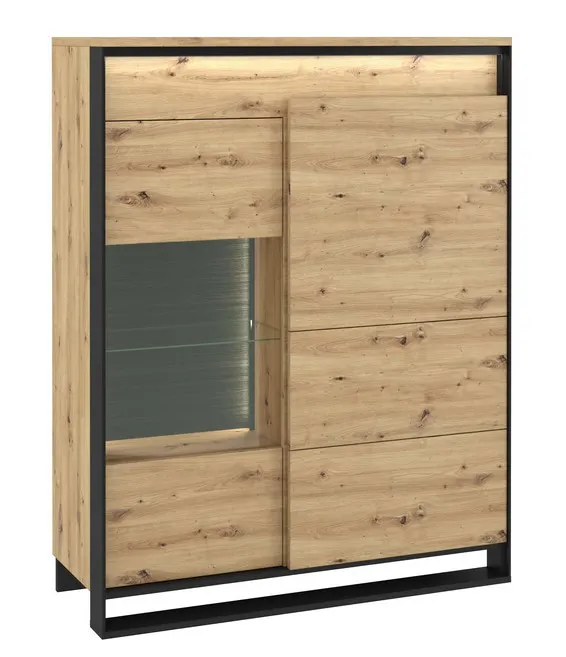 Niska witryna 2-drzwiowa LED Quant QA-06 dąb artisan/czarna Meble, Szafka, Gabinet, kredens, Projektowanie wnętrz