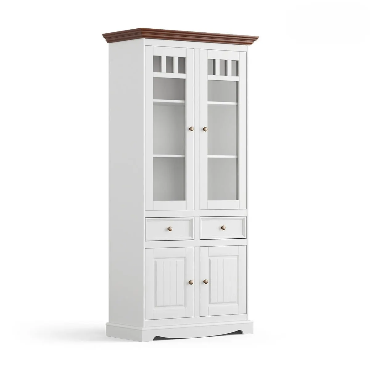 Witryna wysoka BELLUNO ELEGANTE 4-drzwiowa z 2 szufladami - biała/orzech