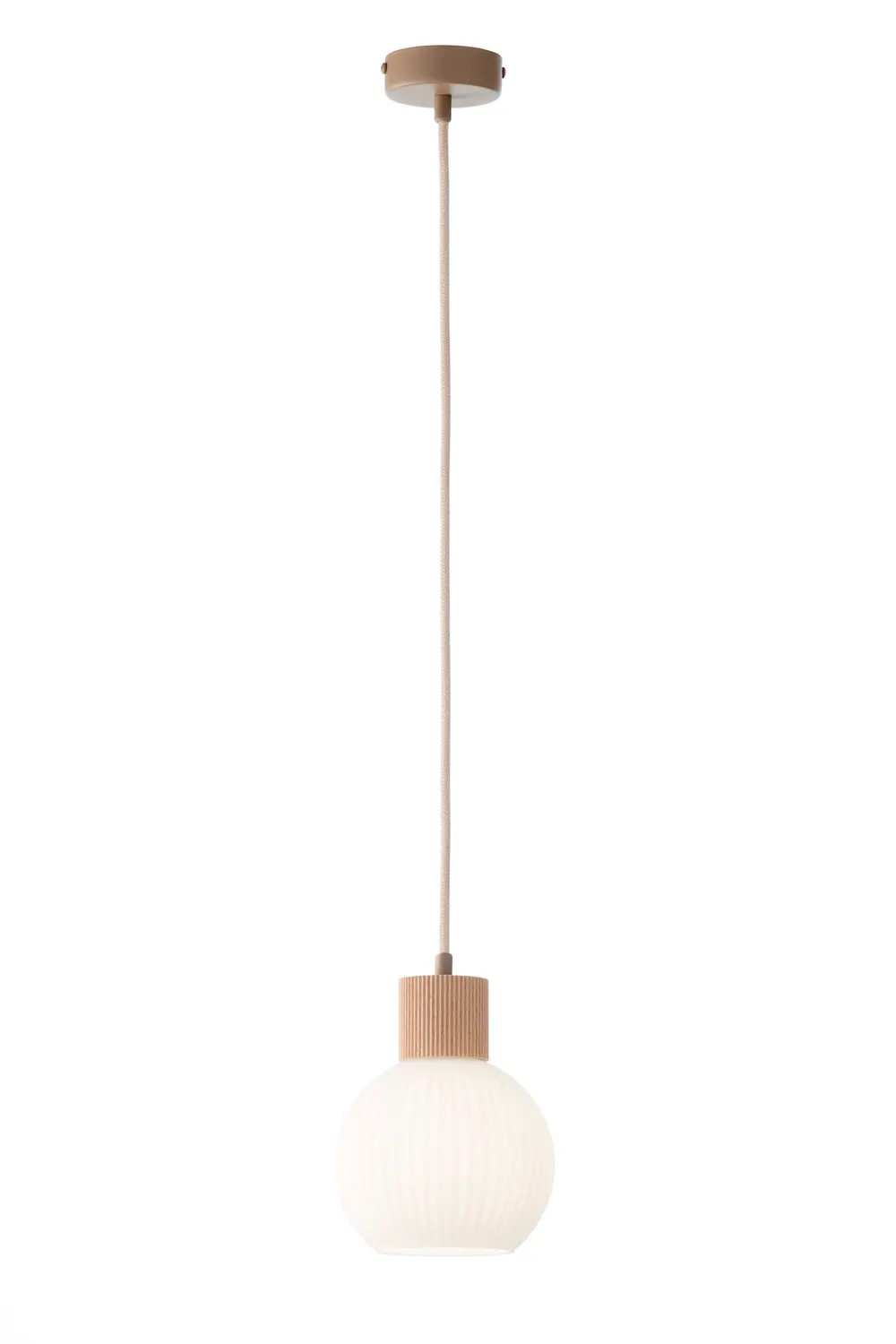 lampa wisząca, pendant, szklany klosz, drewniana oprawa, kolor kremowy