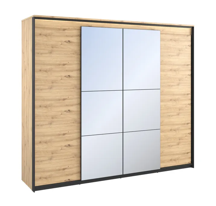 Szafa 4-drzwiowa z lustrem LED Quant QS-05 250cm dąb artisan/czarny