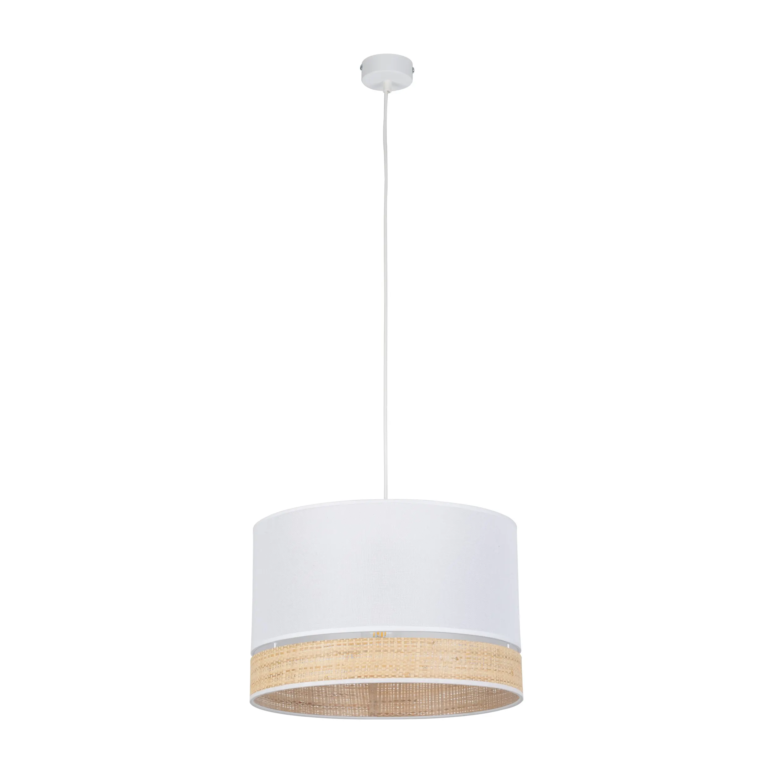 Lampa wisząca PAGLIA biała z elementem beżowym z plecionki okrągła 38x25cm
