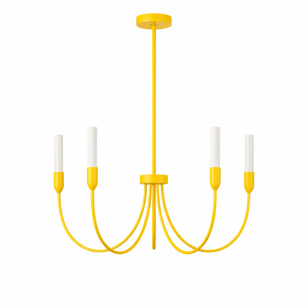 image żyrandol, lampa, metalowy, żółty, świetlówka