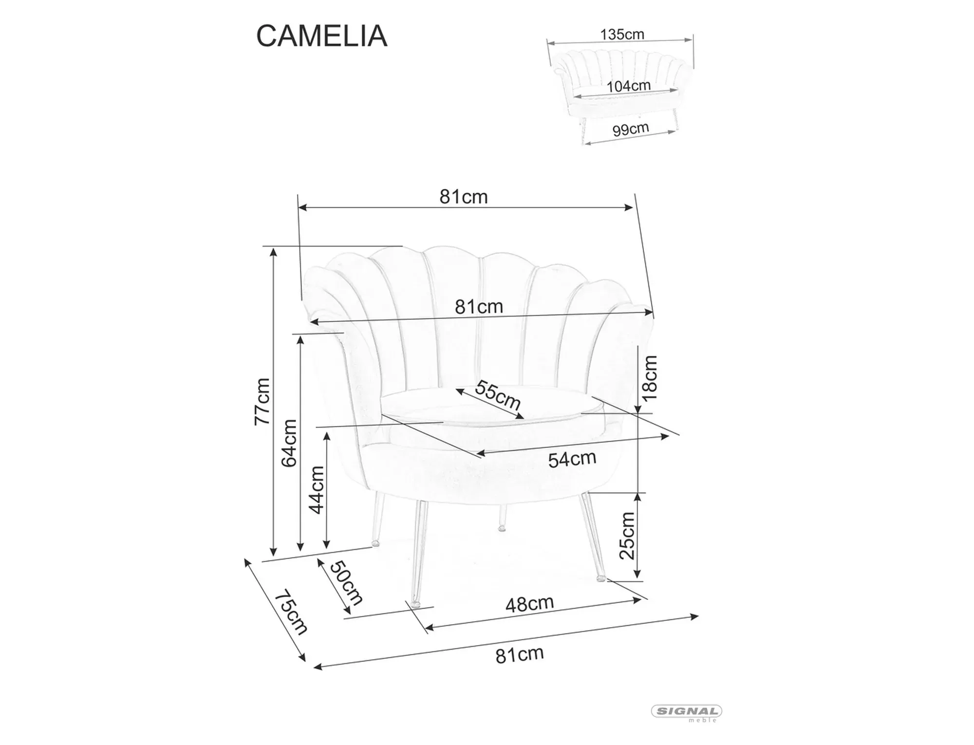 Fotel aksamitny CAMELLIA 1 VELVET Bluvel 28 beżowa złoty Signal — zdjęcie 9