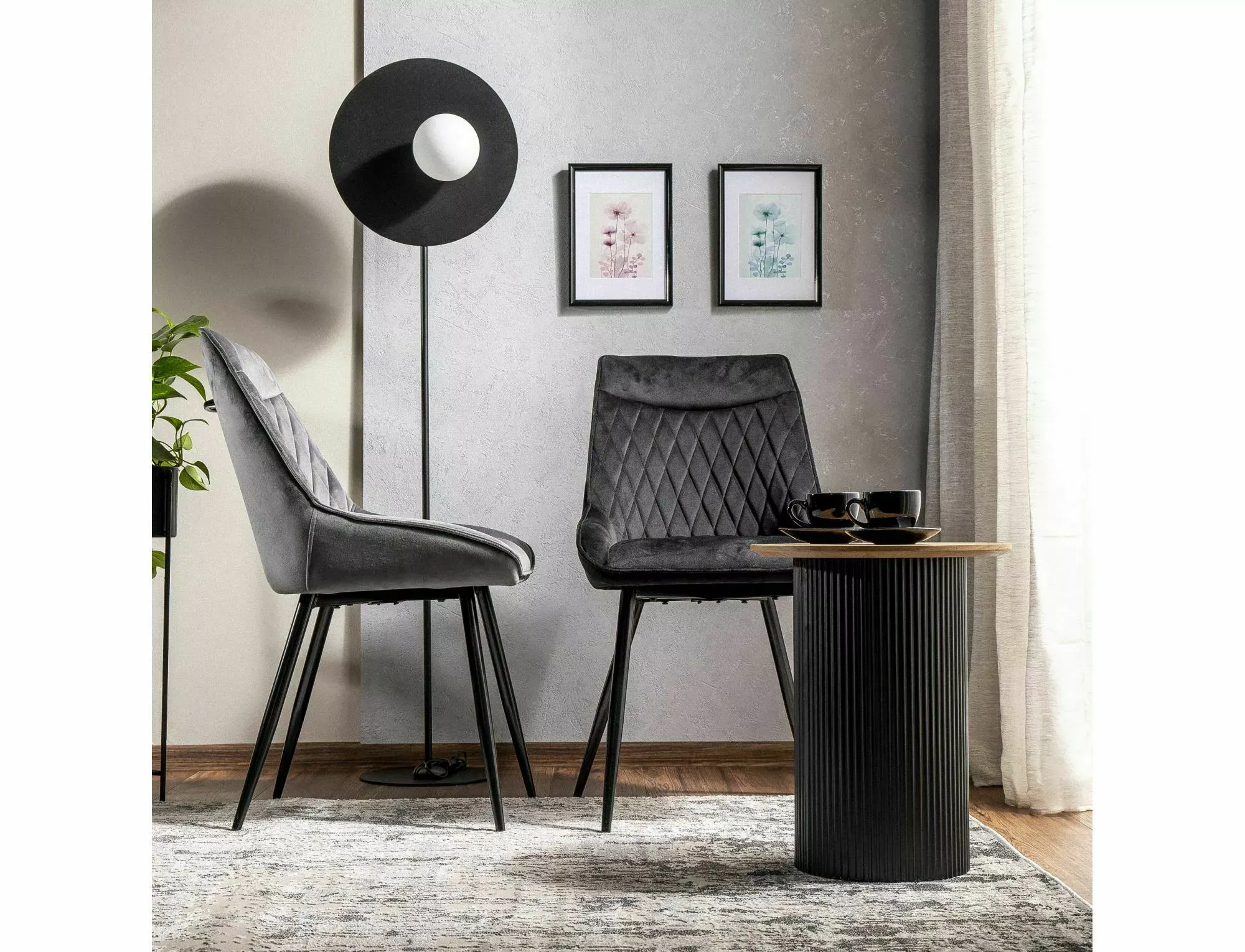 Krzesło tapicerowane AGAT VELVET Bluvel 14 pikowane szare czarny stelaż - AGATVCSZ