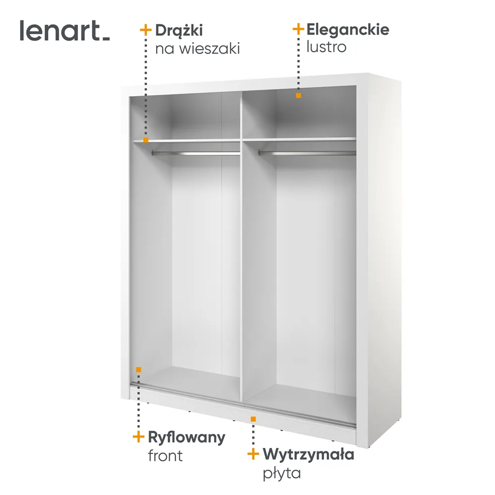 Szafa 2-drzwiowa z lustrem ARTI AR-28P ryflowana 181cm biała - AR28BIP