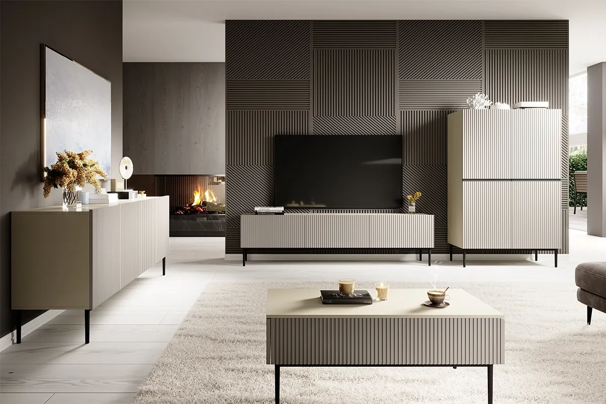 Komoda 4-drzwiowa NICOLE 200 - kremowa - czarny stelaż - B_55571