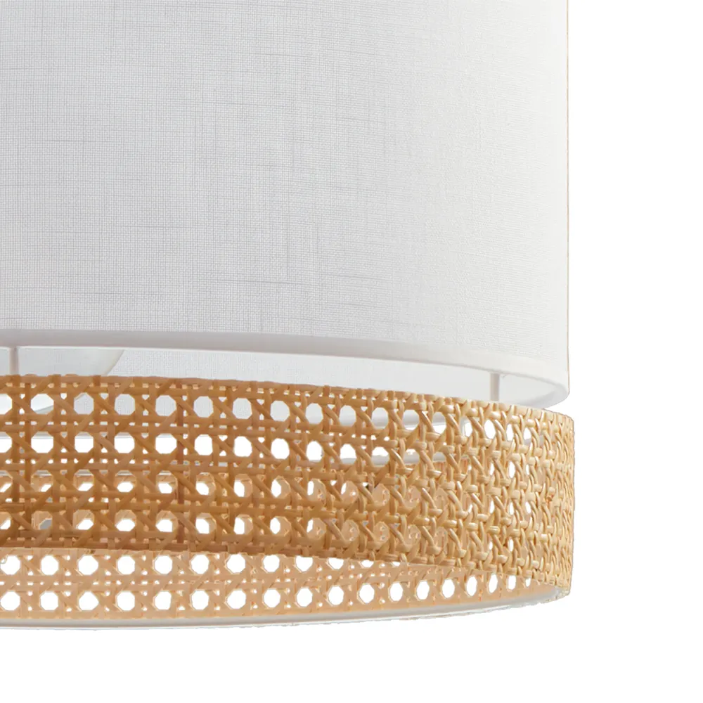 Lampa wisząca PAGLIA biała z brązowym elementem z plecionki 170x38cm - TK_6533