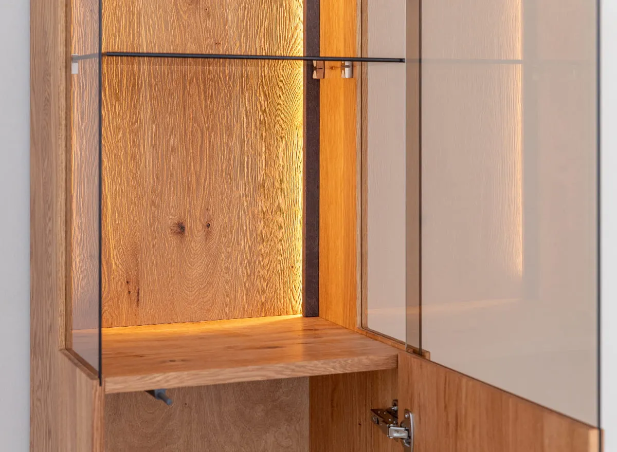 Witryna wąska dębowa COLLODI prawa z oświetleniem - dąb olejowany - ZICOL01P