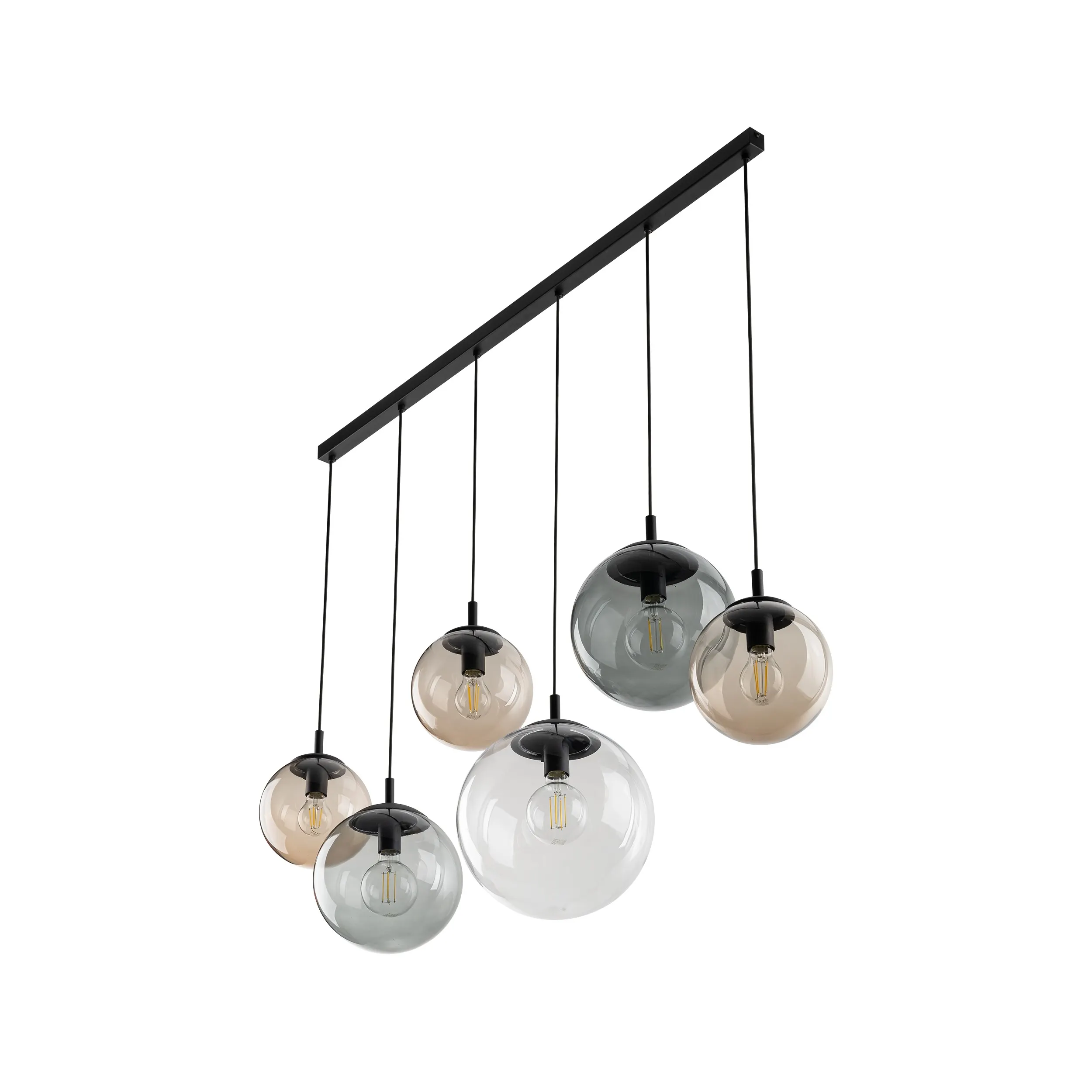 Lampa wisząca ESME MIX czarna z różnokolorowymi szare transparentne brązowe kloszami na metalowej listwie 130x11x30cm - TK_4797
