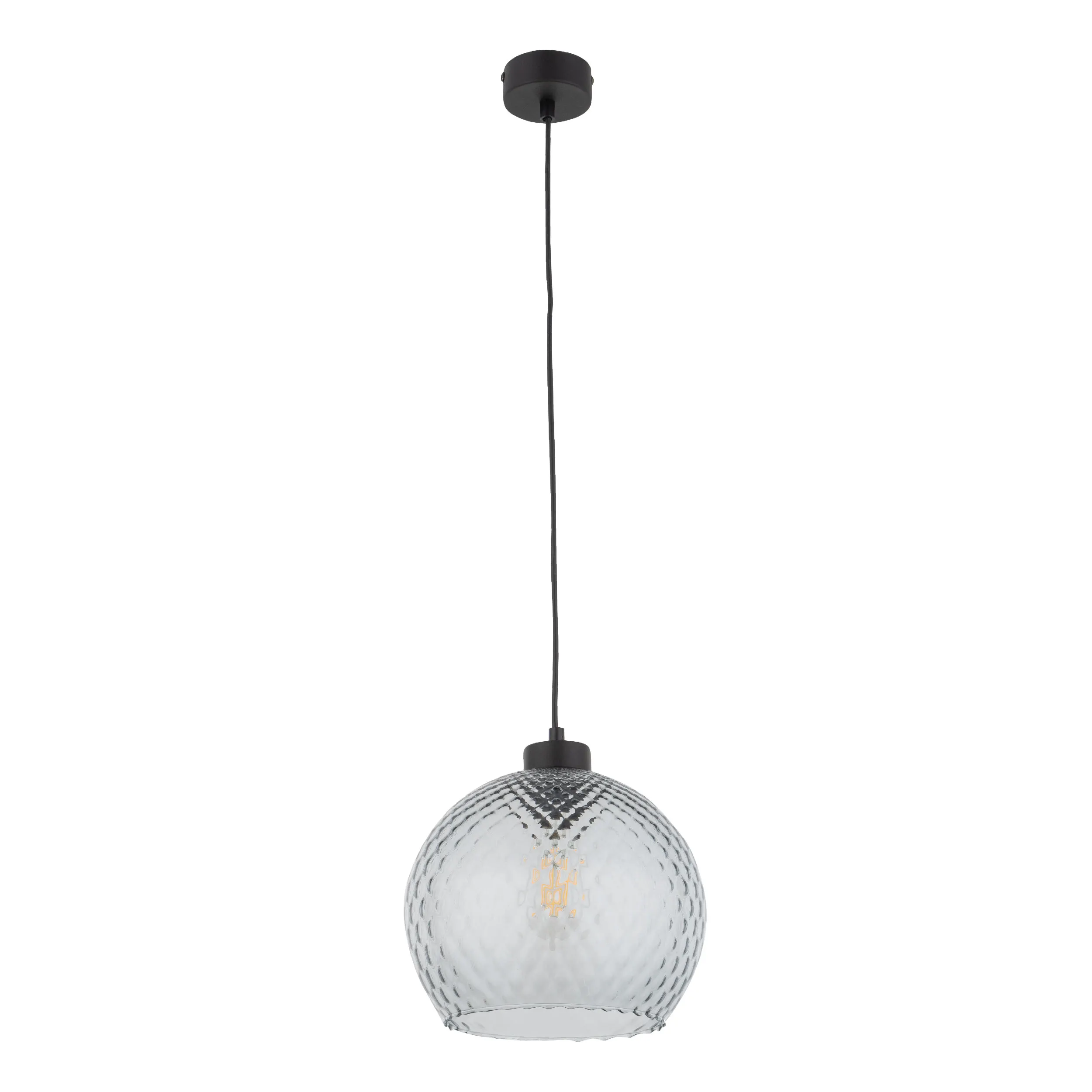 Lampa wisząca DEVON czarna z szarym kryształowym okrągłym kloszem 170x25cm