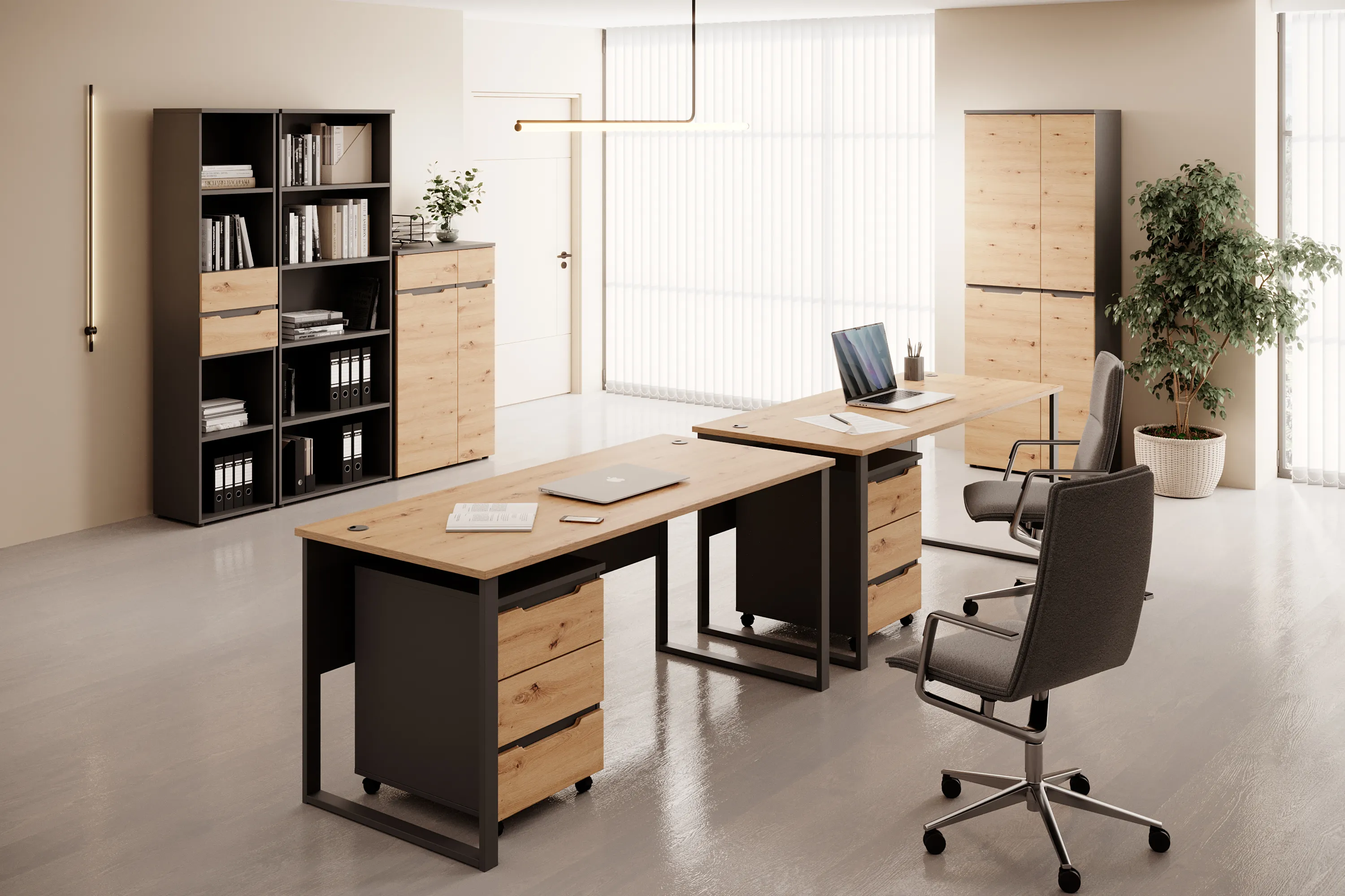 Biurko BREGO 75 z regulacją wysokości dąb artisan czarne 169x72x77cm - TH-100-1907