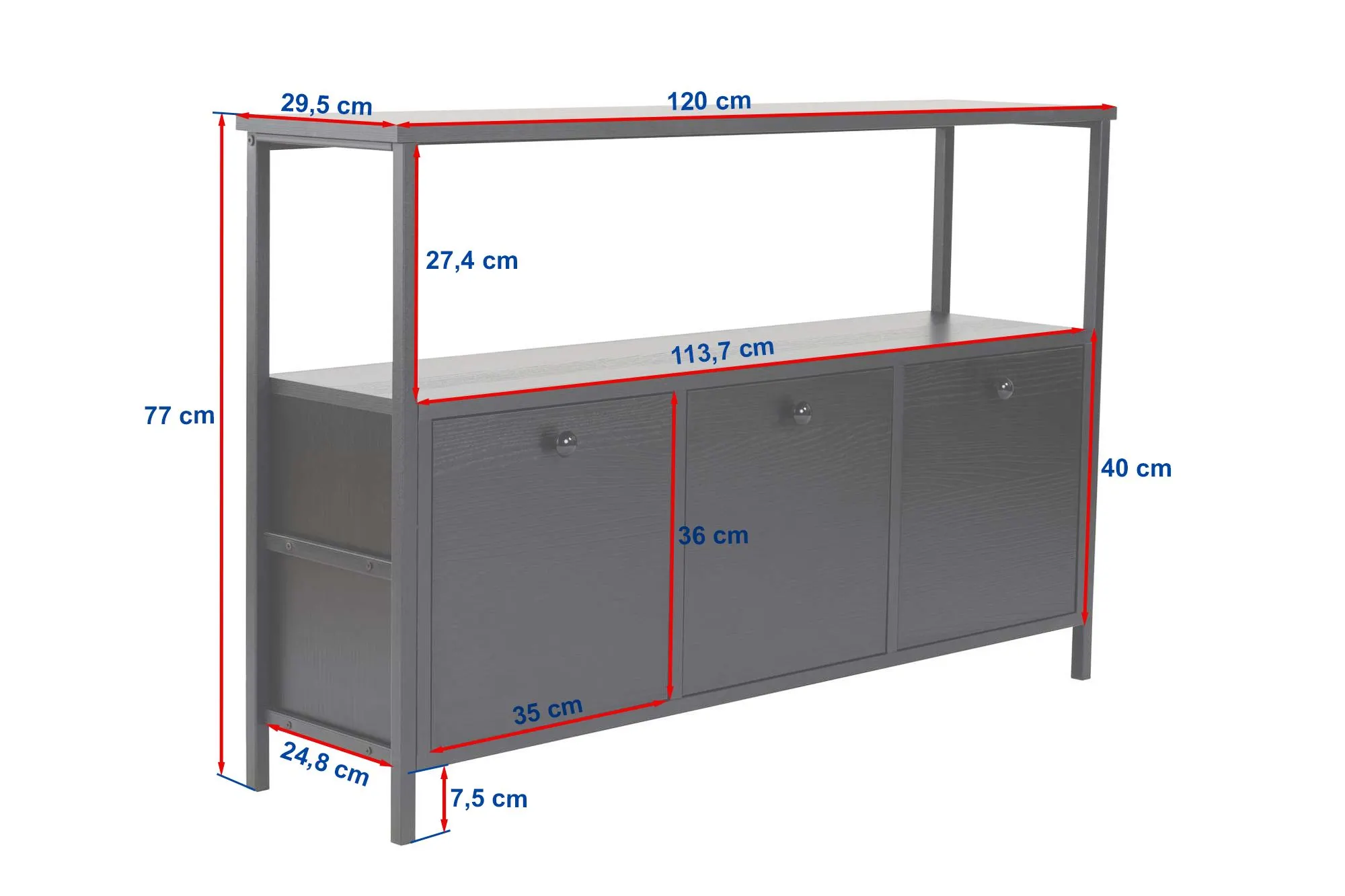 Konsola 3-drzwiowa SOLACE 120 cm sosna atlantycka czarny metalowy stelaż — zdjęcie 9