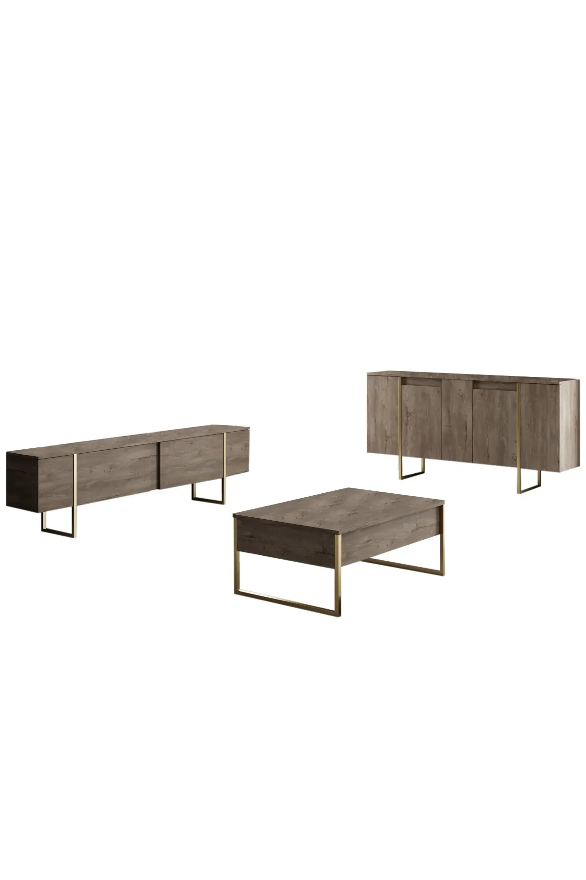 Komoda drewniana 4-drzwiowa LUXE 160 cm kolor orzechowy złoty stelaż — zdjęcie 9
