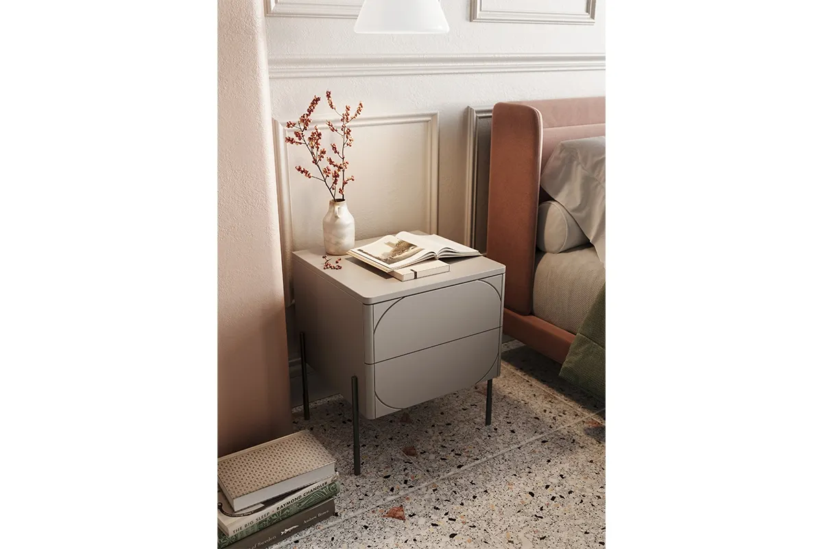 Szafka nocna z 2 szufladami SONATIA 45 2SZ - kremowa - czarne nogi - B_149232