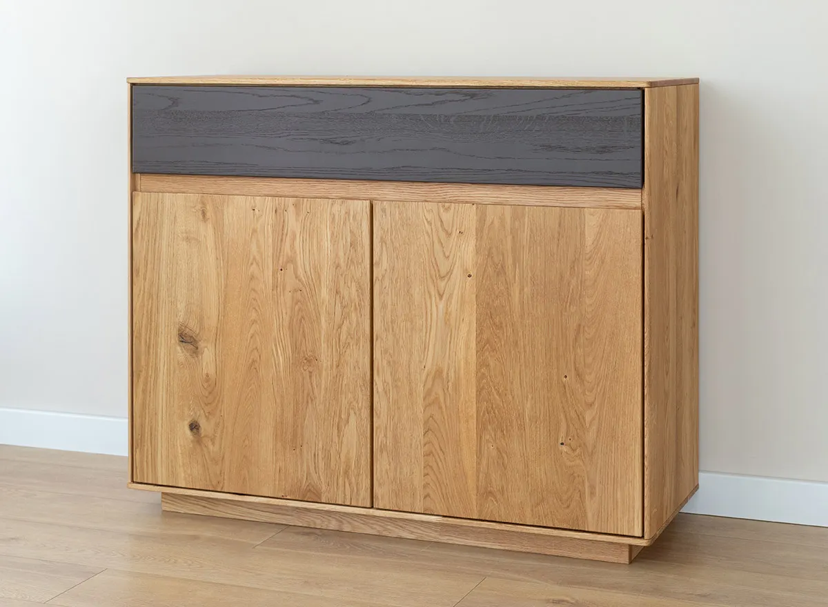 Komoda dębowa 2-drzwiowa z 1 szufladą SORA Dębowy Sen dąb olejowany grafit - ZIKOM3_F_1.2